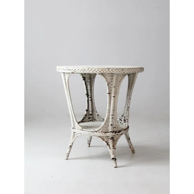 Wood Antique White Wicker Table For Sale - Image 7 of 13