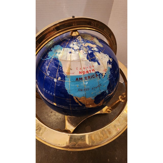 Mid-Century Modern Late 20th Century Rotating Faux Hardstone Globe With Brass Frame For Sale - Image 3 of 8