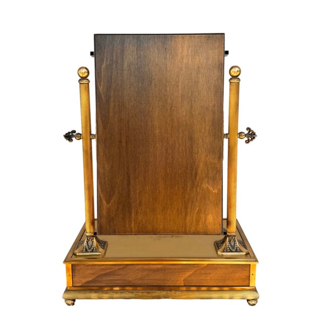 Late 20th Century Neoclassical Hollywood Regency Brass-Clad Mahogany Vanity Dressing Mirror For Sale - Image 5 of 13