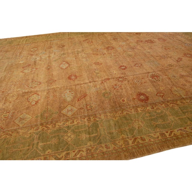 Vintage Turkish Oushak Brown & Green Handmade Oversize Floral Wool Rug For Sale In New York - Image 6 of 7