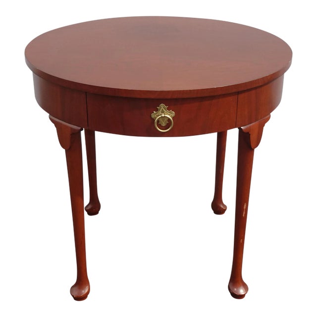 Vintage Queen Anne Style Round Mahogany Side Table by Baker Furniture Co. For Sale