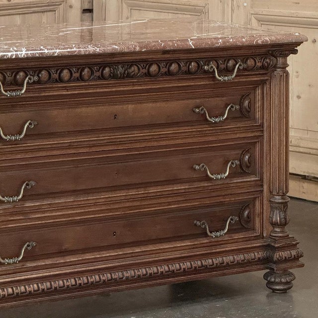 Burnt Umber 19th Century French Henry II Neoclassical Walnut Commode With Rouge Marble For Sale - Image 8 of 18