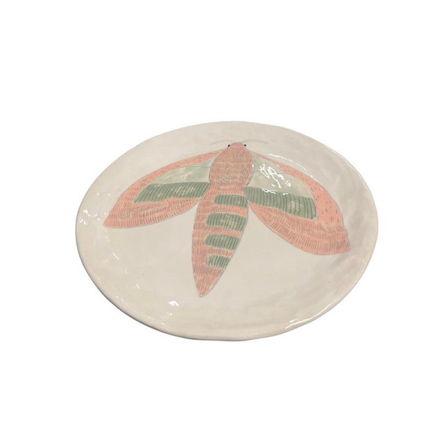 Vintage Hand-Painted Ceramic Moth Decorative Charger Plate For Sale - Image 4 of 12