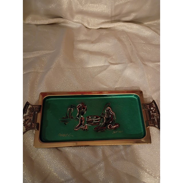 1960s Israeli Mid-Century Modern Enameled Brass Tray – Signed Israel/Hebron For Sale - Image 4 of 5