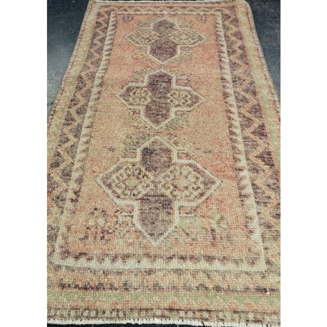 Turkish Turkish Mini Rug Oriental Hand Knotted Vintage Rug 1'10" x 3'6" #11654 For Sale - Image 3 of 8