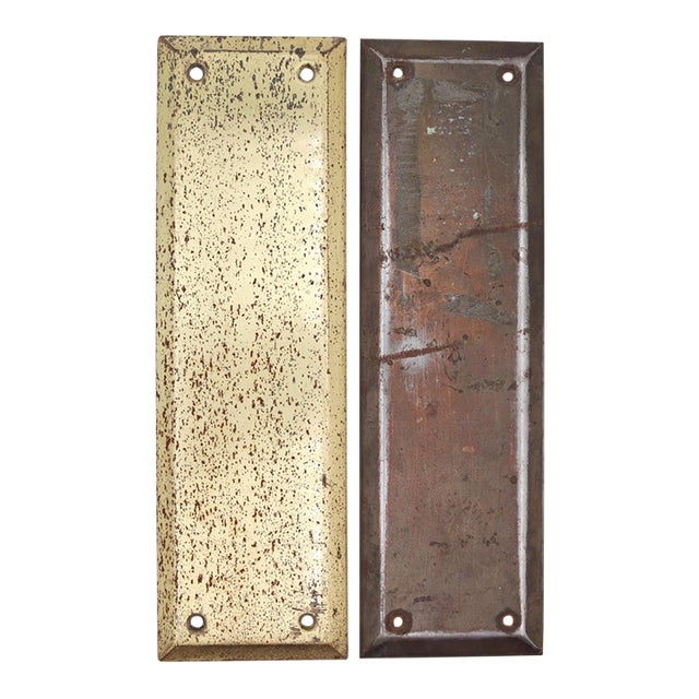 Pair of Vintage 10 In. Beveled Door Push Plates For Sale