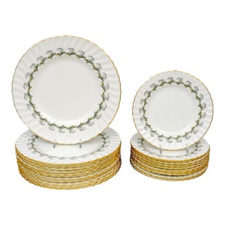 1950s English Minton Ermine Porcelain Dinner and Salad Plates- 23 Pieces For Sale