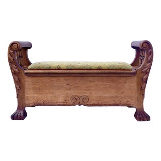 Late 19th C. High Victorian White Oak Storage Bench, Hand-Carved, Usa For Sale