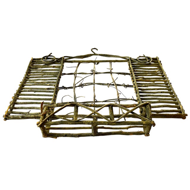 1990s Handmade Rustic Willow Wall Pocket With Shutters & Grapevine Trellis For Sale - Image 5 of 11