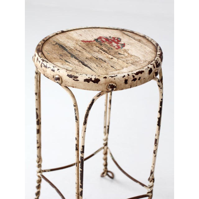 Vintage Twisted Iron Garden Stool With Wood Top For Sale - Image 4 of 14