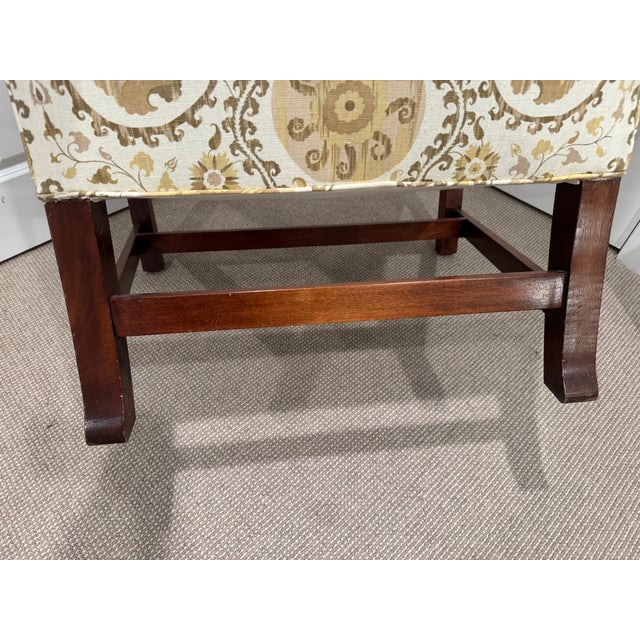 Vintage Custom Upholstered Wing Back Chair With Mahogany Base For Sale - Image 15 of 17