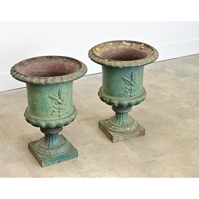Early 19th Century French Pair of 19th Century Cast Iron Urn Planters For Sale - Image 5 of 14