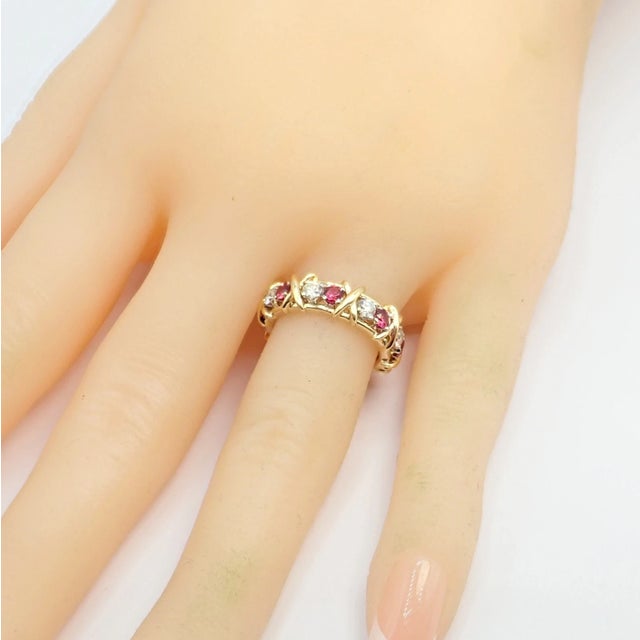 Tiffany & Co Schlumberger Gold Platinum 16 Stone Diamond Ruby Band Ring, Size 5 For Sale - Image 11 of 14