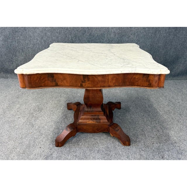 19th Century Flamed Mahogany Marble Top Center Table For Sale - Image 4 of 11