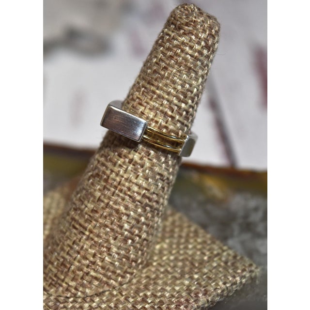 Vintage Artisan Hand Crafted Sterling Silver 14k Gold Modern Ring Sz 5.75 For Sale - Image 16 of 17
