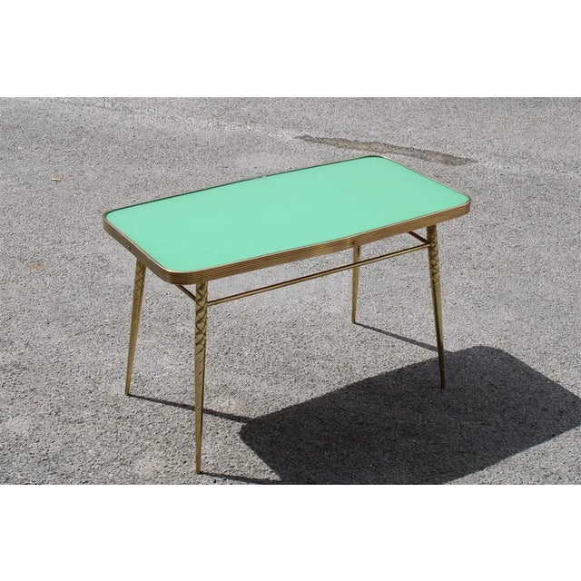 Golden Brass and Green Glass Top Coffee Table, 1950s For Sale - Image 4 of 11