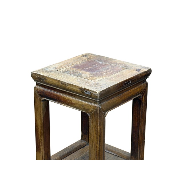Taupe Vintage Patina Square Slim Wood Pedestal Display Stand Side Table For Sale - Image 8 of 10