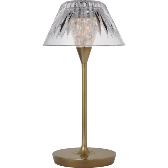 Modern Waterford by Visual Comfort Signature Blaze 12" Rechargeable Table Lamp in Natural Brass with Clear Crystal For Sale - Image 3 of 3