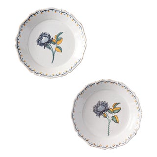 Manganese Rose Plates from Nevers Faience, 1700s, Set of 2 For Sale
