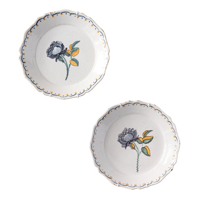 Manganese Rose Plates from Nevers Faience, 1700s, Set of 2 For Sale