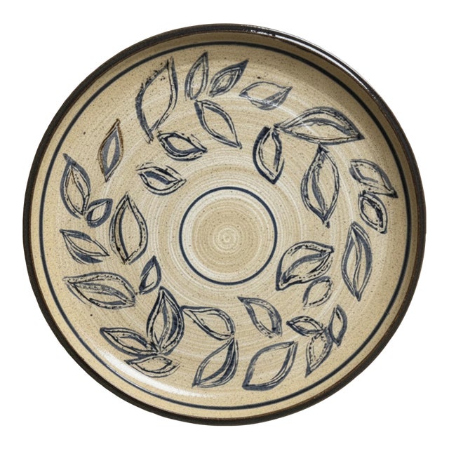 Robin & Bet Mangum Signed 1980 North Carolina Studio Pottery 21” Botanical Platter For Sale