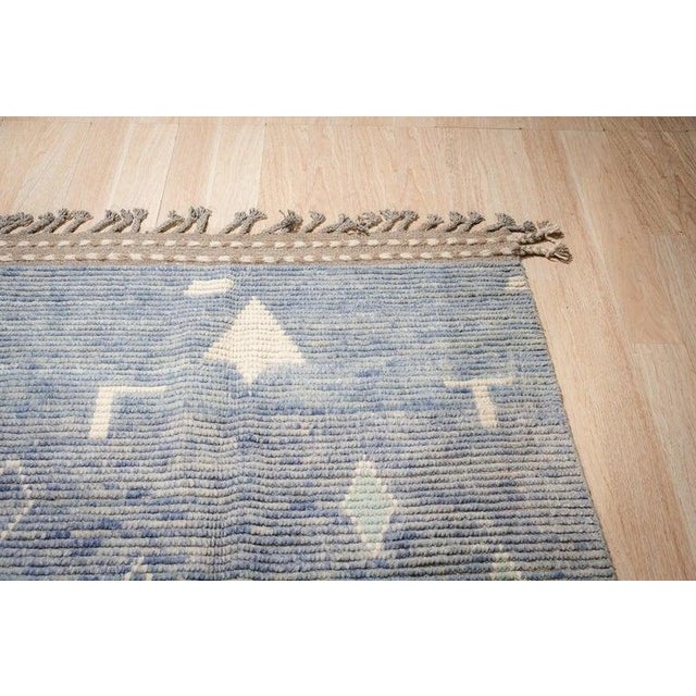9x12 Blue Hand-Knotted Wool Floating Diamond Motifs Tribal Modern Carpet Rug For Sale - Image 4 of 7