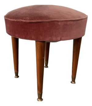 Small Vintage Ottoman in Wood and Velvet, 1950s