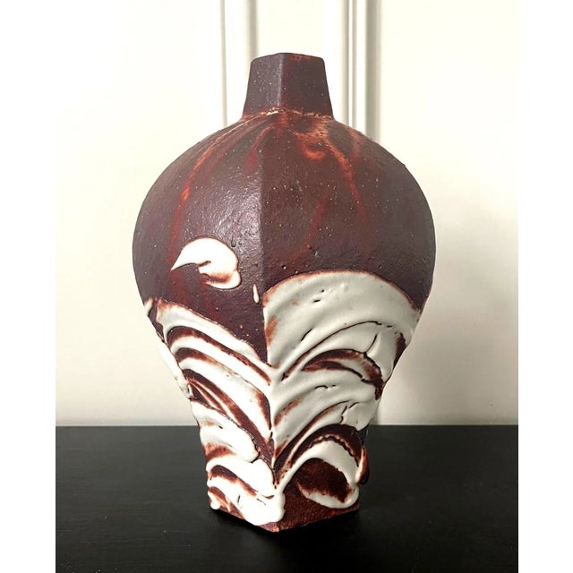 An impressive stoneware bottle form vase by contemporary Japanese studio potter Ken Matsuzaki (1950-) circa 2010s. The...