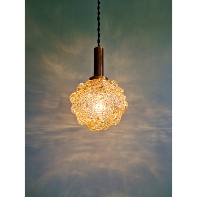 Amber Bubble Glass Pendant Light by Helena Tynell for Glashütte Limburg, 1970s, Set of 3 For Sale - Image 6 of 18