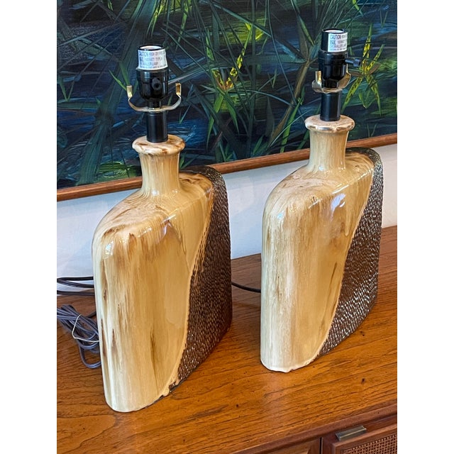 Ceramic Vintage Sculptural Drip Glaze Ceramic Table Lamps, Pair For Sale - Image 7 of 12