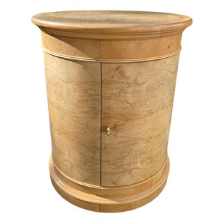 1980s Henredon Charles X Collection Burlwood Drum Side Table Nightstand Cabinet For Sale