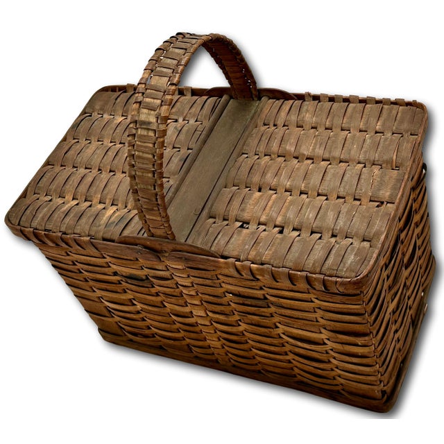 Outstanding Antique American Pennsylvania Amish Hand Woven Alder & Ash Wood Splint Picnic Basket Circa Late 1800s For Sale - Image 12 of 18