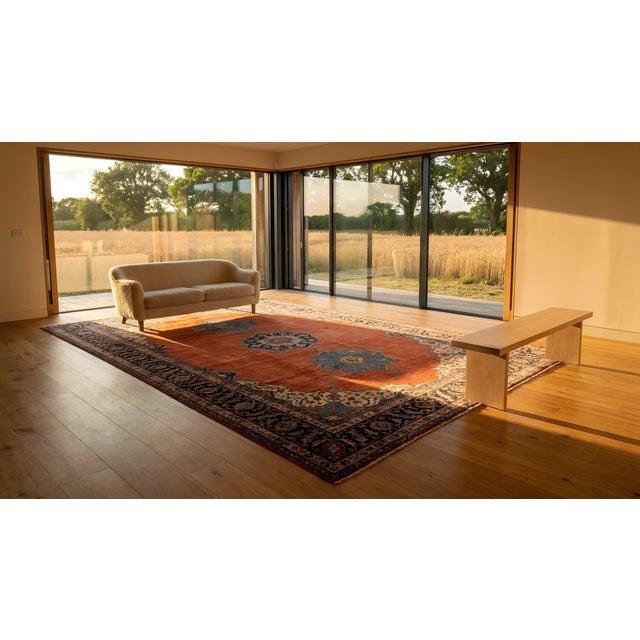 1880s Red Open Field Medallion W. Persian Bijar Rug 11'3" X 18' Handknotted Wool Carpet For Sale - Image 16 of 17