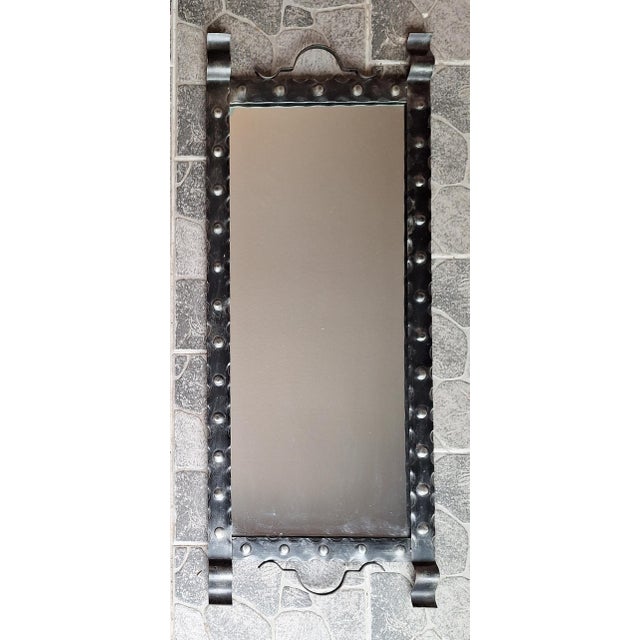 Vintage Brutalist Wall Mirror with Black Metal Frame, 1970s, in Very Good conditions. Designed 1970 to 1979