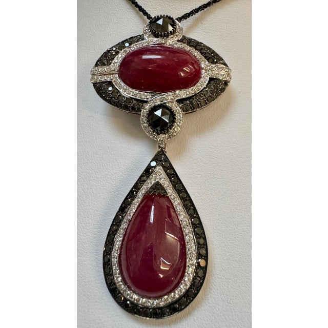 Vintage Large Pendant 40Ct Natural Ruby No Heat & Black & White Diamond 18KWG For Sale - Image 10 of 18