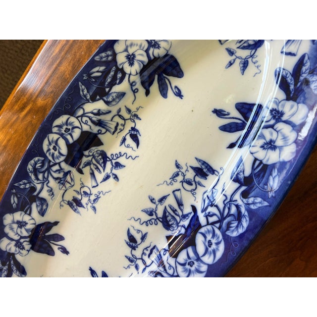 Ceramic David Johnston Versailles France Mid 19th Century Flow Blue Morning Glory Fish Platter With Insert For Sale - Image 7 of 12