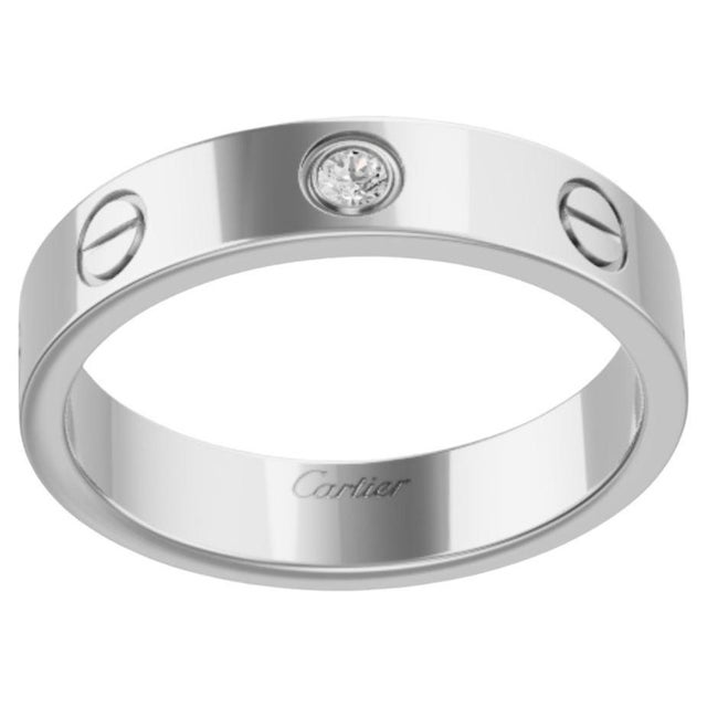 Authentic Classic Cartier "Love Ring" One Diamond Ring 18 Kt White Gold, 46 For Sale - Image 17 of 18