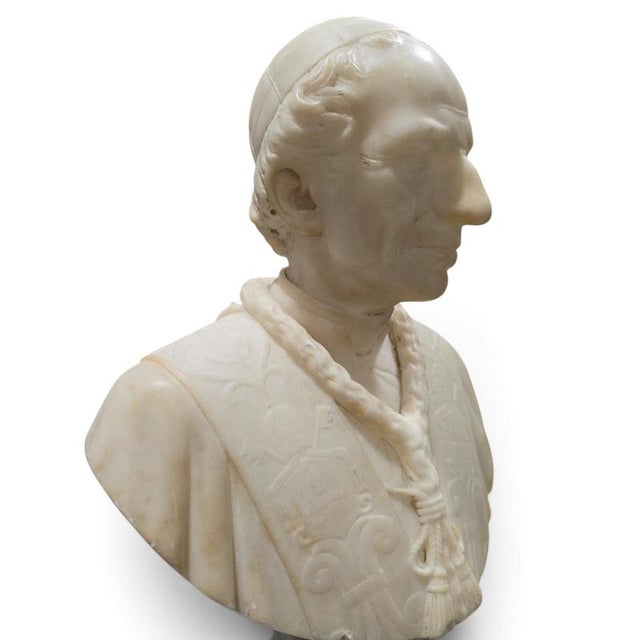 Unknown Artist, Bust of Pope Leo XIII, 19th Century, Alabaster on Later Porcelain Pedestal For Sale - Image 3 of 14