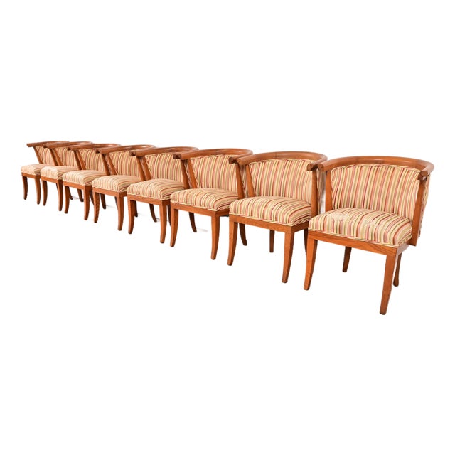 Harold Schwartz for Romweber Mid-Century Modern Sculpted Oak Dining Armchairs, Set of Eight For Sale