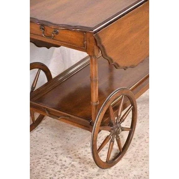 Hekman Furniture 1980s Hekman Drop Leaf Single Drawer 2 Tier Serving Cart For Sale - Image 4 of 9