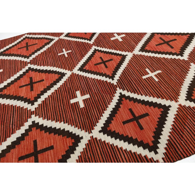 2020s Modern Navajo-Inspired Geometric Wool Rug – Handmade in Terracotta and Off-White For Sale - Image 5 of 11