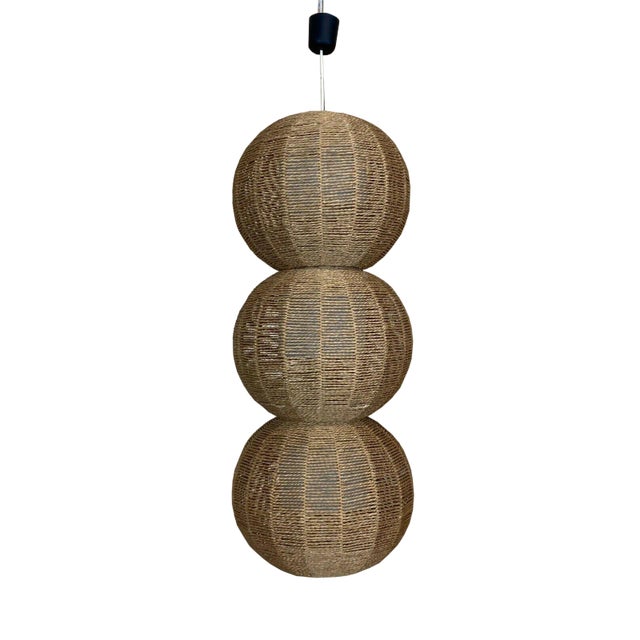 Large Space Age Ball Lamp in Bast Braid, 1960s For Sale