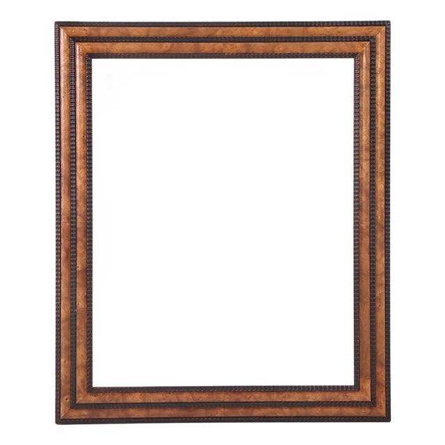 French Figured Elm Mirror With Dutch Ripple Carved Frame, C. 1920 For Sale