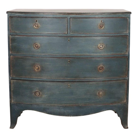 English Painted Bow Front Chest of Drawers For Sale