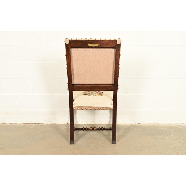 Berkey & Gay Style Antique English Jacobean Carved Walnut Library Chair, Circa 1900 For Sale - Image 12 of 14