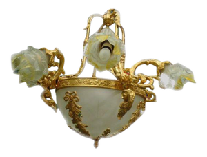 French Louis XVI Style Gilt Bronze 8 Flying Cherub Frame Chandelier