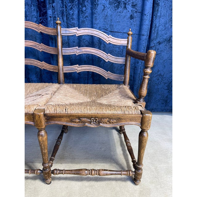 Brown 1960s Country French Settee With 3 Rush Panel Seats For Sale - Image 8 of 16