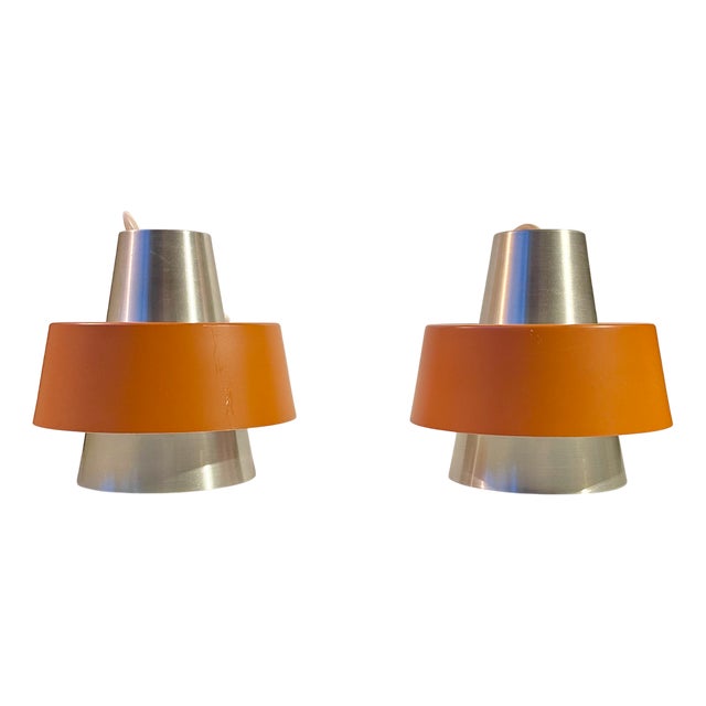 Space Age Pendant Lights in Orange Aluminium by Nordisk Solar Company, 1960s, Set of 2 For Sale
