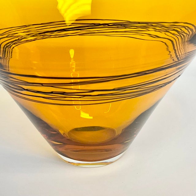 2000 - 2009 2005 Contemporary Handblown Glass Bowl With Black Spun Accent, Artist Signed, After Murano For Sale - Image 5 of 14
