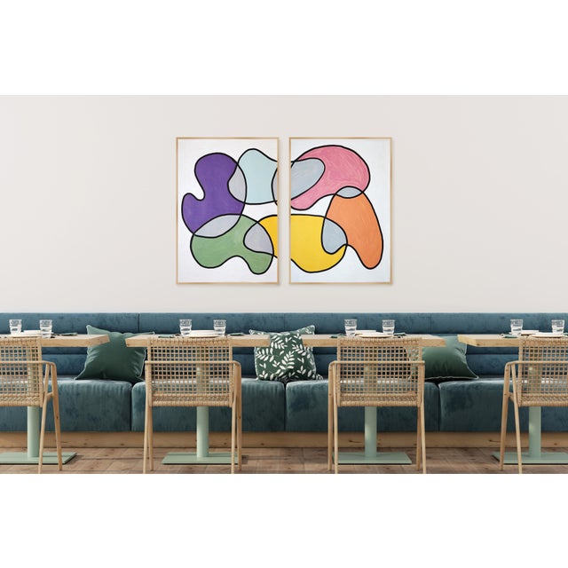 Paper 2026, Cartoon Mobile, Mid Century Modern Shapes in Playful Palette, Abstract Painting Diptych on Watercolor Paper by Ryan Rivadeneyra For Sale - Image 7 of 10